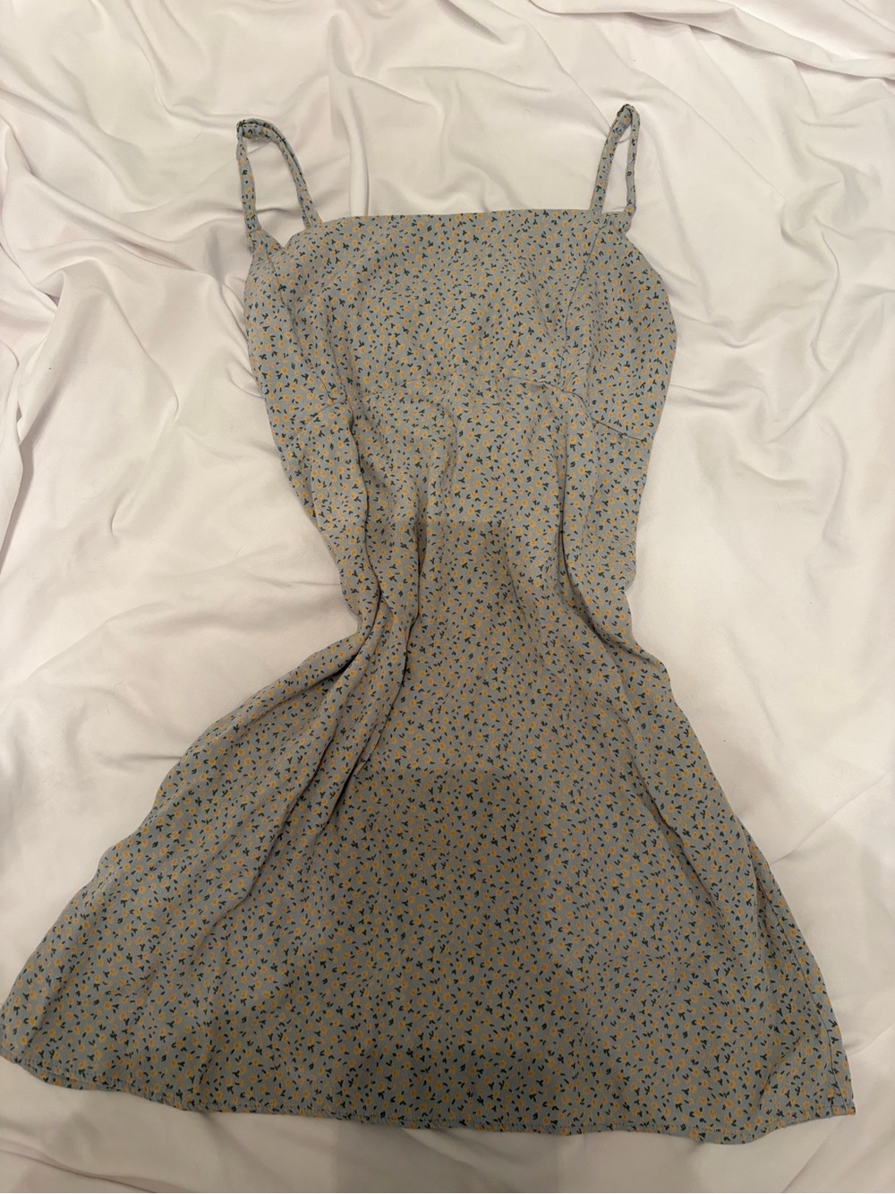 Brandy Melville Blue Ditsy Floral Tie-Back Mini Dress